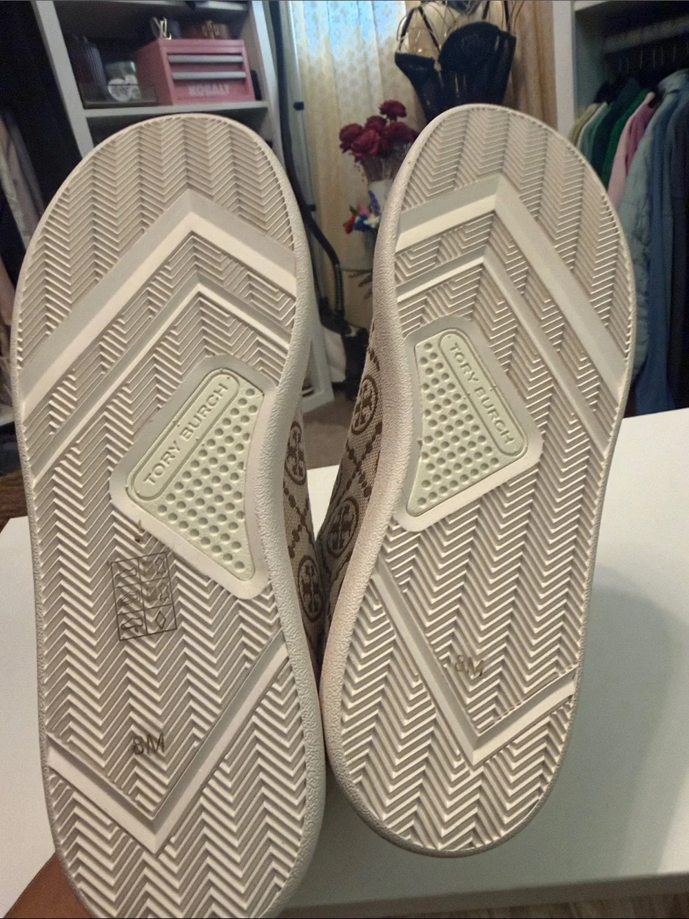 Tory Burch Hazel T Monogram  and Cream Logo Canvas Sneakers